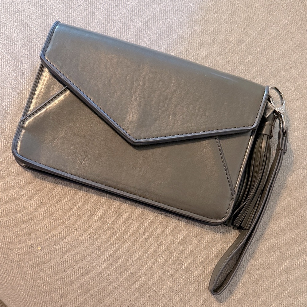 Gray Clutch with Tassel and Removable Wrist Strap